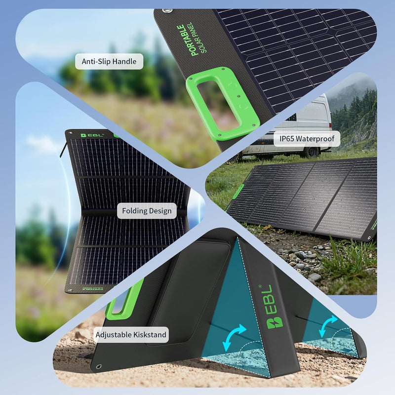 EBL 2400W Portable Power Station with 2x200W Portable Solar Panels | Ship separately, 1843.2Wh LiFePO4 Battery, Fast Charging, Solar Generatorfor for Home Use, Camping,RVs
