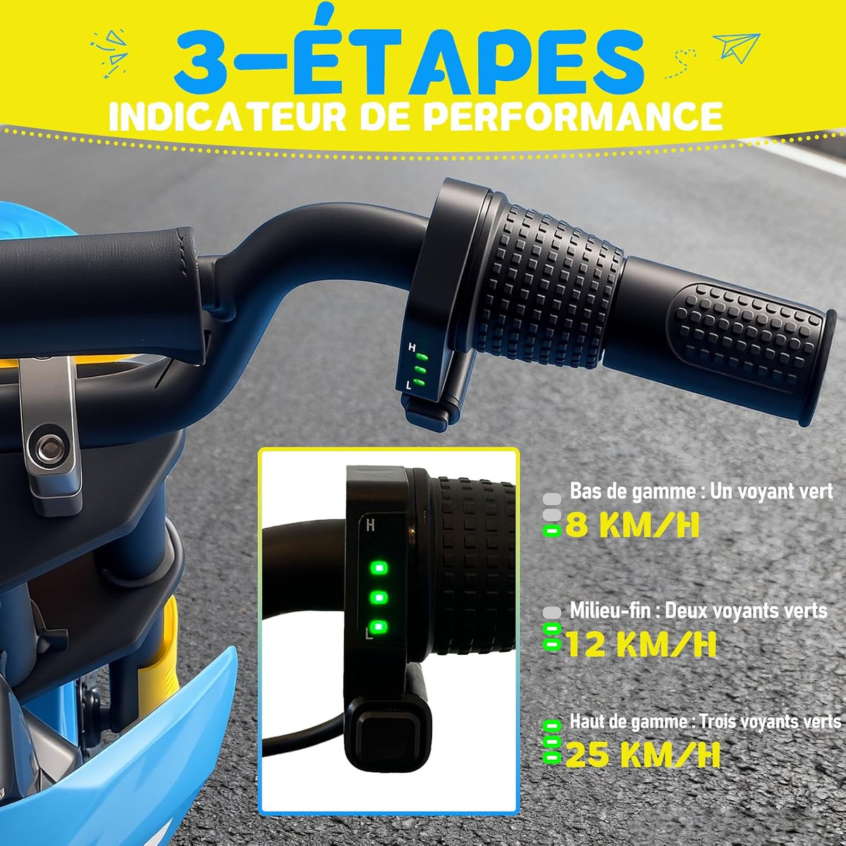 TODIMART Y5 Children's Electric Motorcycle, 300 W Motor, 3 Speed Modes, 36V5.2AH Autonomy 15 KM Pneumatic Tyre, Bluetooth Music, Colourful Lights, Moto Cross for Children from 3 to 12 Years Old