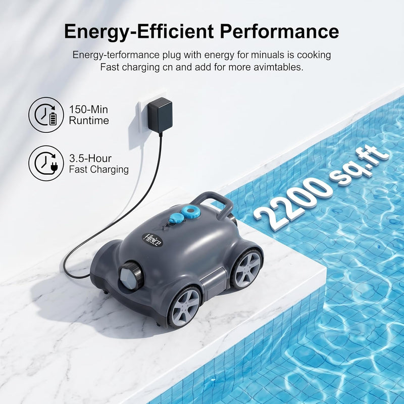 Cordless Robotic Pool Cleaner,Automatic Pool Vacuum Robot for In-Ground/Above Ground Pools,150 Min Runtime, IPX8 Waterproof, 2200 Sq Ft Coverage (Dark Grey)