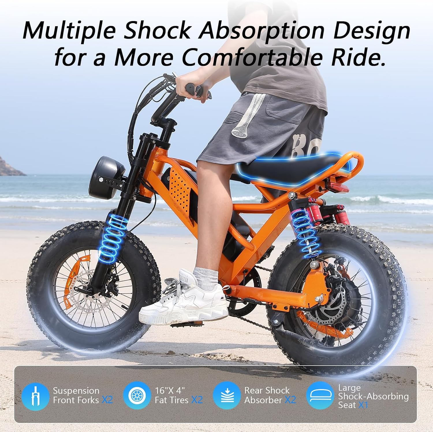 Spacewalk Electric Bike for Teens/Adults,16"x4" Inch Ebike,1800W Peak Motor