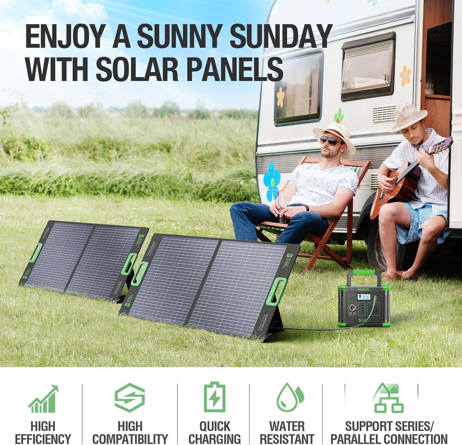 EBL 500W Portable Power Station with 100W Portable Solar Panel 20V Outdoor | Solar Generator 519.48Wh Backup Battery Pack Solar Kit for RV/Van Camping Fishing Climbing Road Trip Indoor Home Emergency