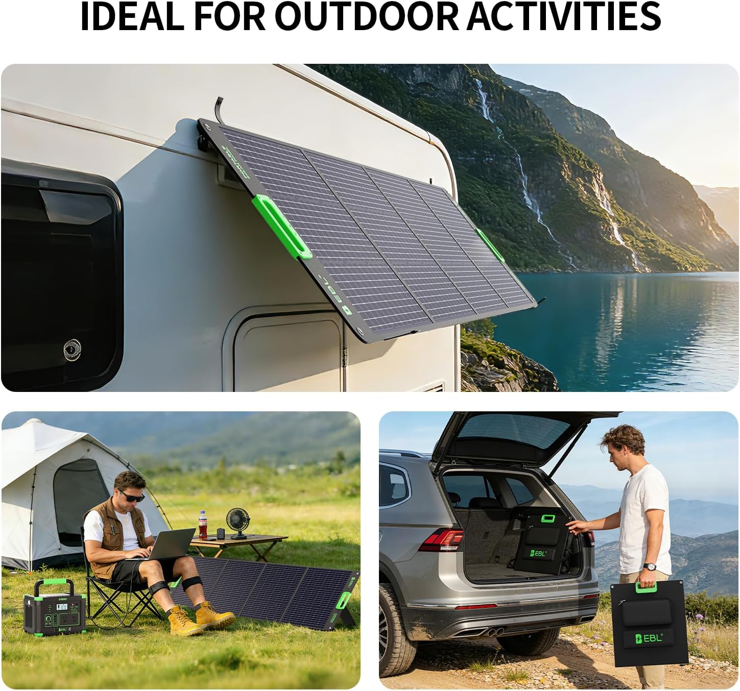 EBL 1000W Portable Power Station With 200W Solar Panels for RV/Van Camping | 999Wh Backup Lithium Battery, Pure Sine Wave AC Outlet, 60W PD Quick Charge Solar Generator Set Road Trip, Home, Off-grid