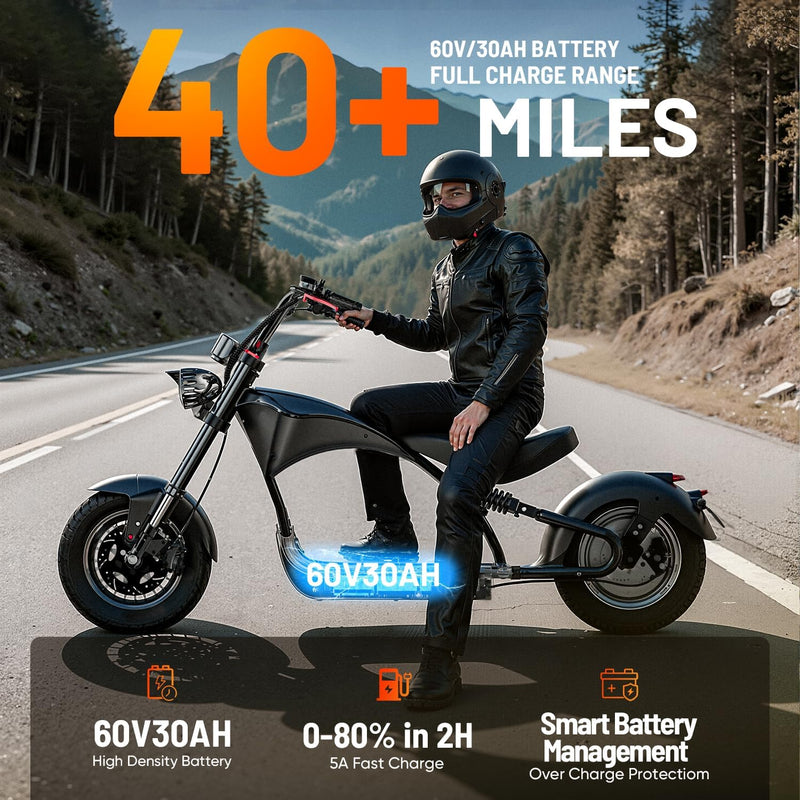eAhora M1P Series 4000/3000W Electric Motorcycle for Adults, 55MPH Max Speed 60V 40Ah Battery with Fast Charger, 50+Mile Long Range,Full Suspension & Disc Brakes, Street Legal City Scooter Moped