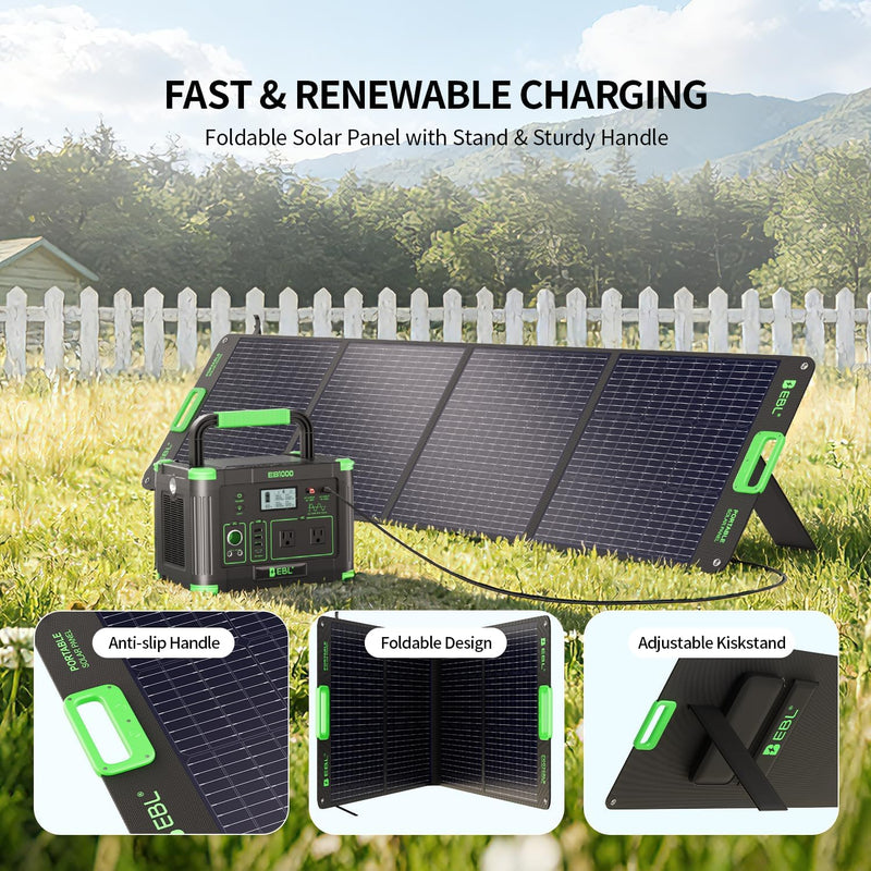 EBL 1000W Portable Power Station With 200W Solar Panels for RV/Van Camping | 999Wh Backup Lithium Battery, Pure Sine Wave AC Outlet, 60W PD Quick Charge Solar Generator Set Road Trip, Home, Off-grid