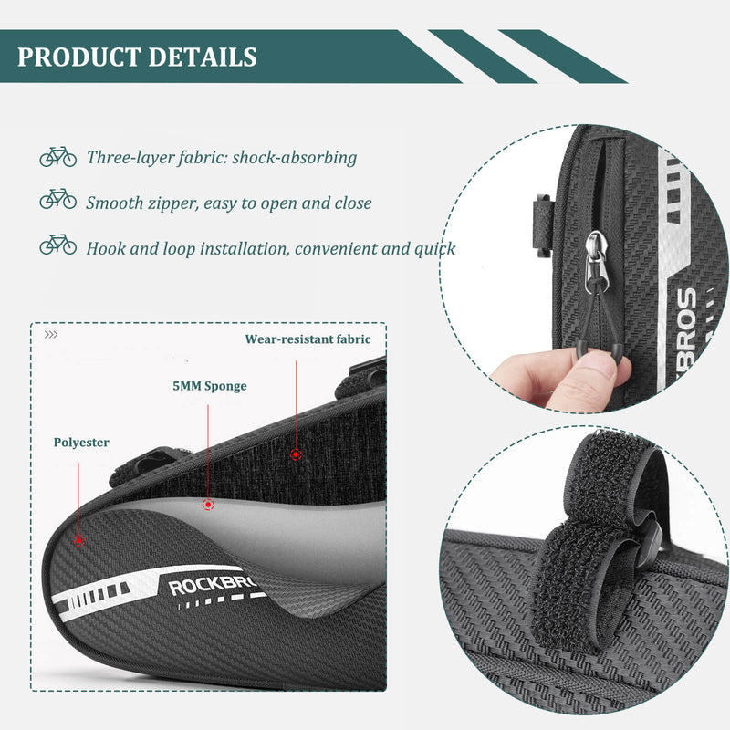 ROCKBROS Top Tube Bike Frame Bag Triangle Storage Pouch-6
