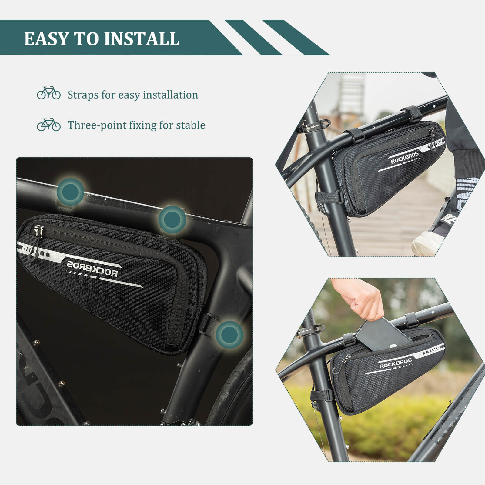 ROCKBROS Top Tube Bike Frame Bag Triangle Storage Pouch-5