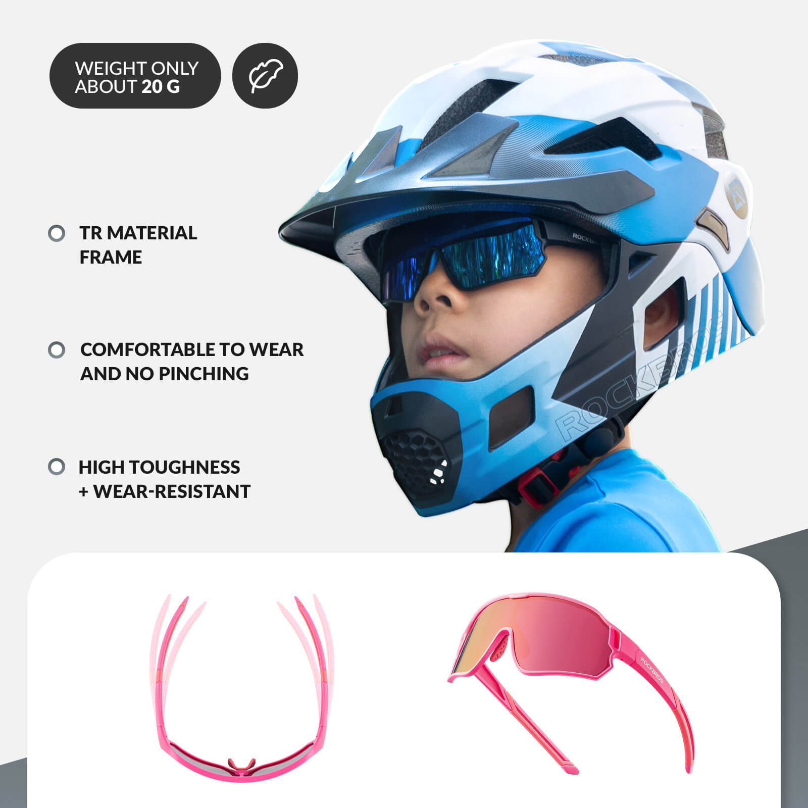 ROCKBROS Kids Polarized Cycling Sunglasses UV400 Bike Glasses-16