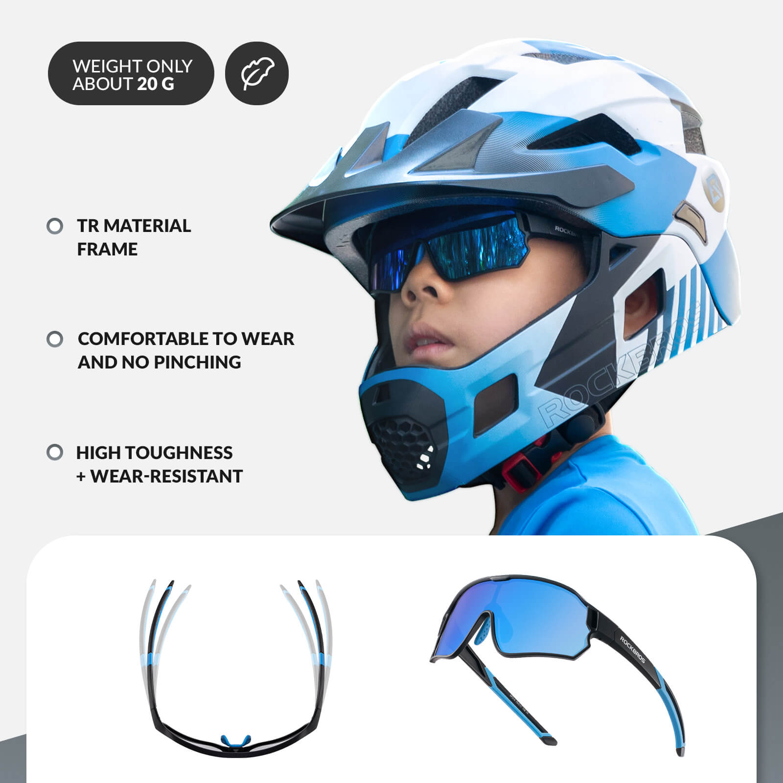 ROCKBROS Kids Polarized Cycling Sunglasses UV400 Bike Glasses-14