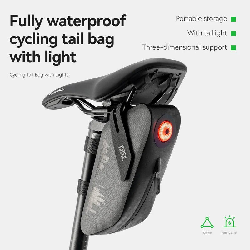 100% Waterproof Bike Saddle Bag with Light - 0.8L-2