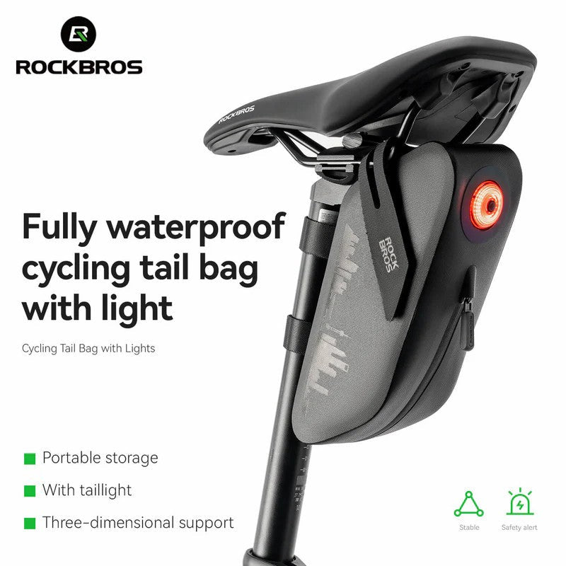 100% Waterproof Bike Saddle Bag with Light - 0.8L-7