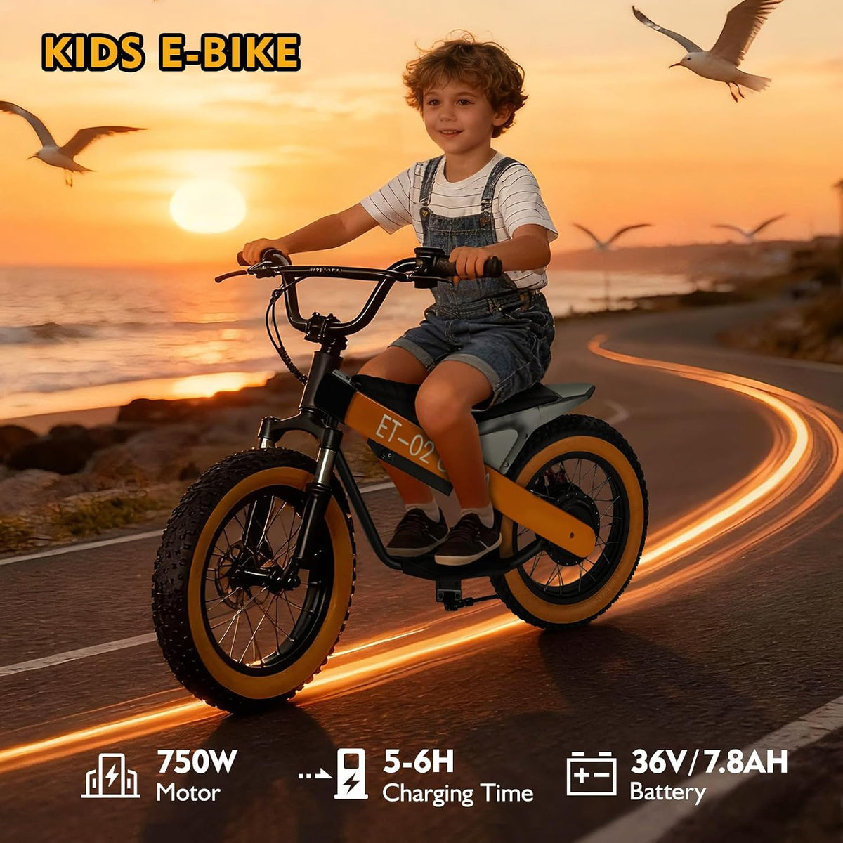 Electric Balance Bike, 750W Motor, 18Miles Long Range & 19Mph, 16" Fat Tire Electric Dirt Bike for Ages 6-11, Front Suspension, Dual Brake Off-Road Electric Motorcycle for Boys Girls (Yellow) - ridemart
