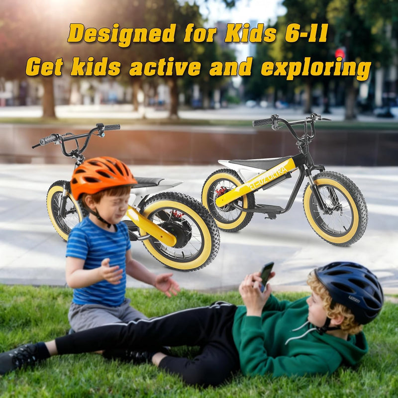 Electric Balance Bike, 750W Motor, 18Miles Long Range & 19Mph, 16" Fat Tire Electric Dirt Bike for Ages 6-11, Front Suspension, Dual Brake Off-Road Electric Motorcycle for Boys Girls (Yellow) - ridemart