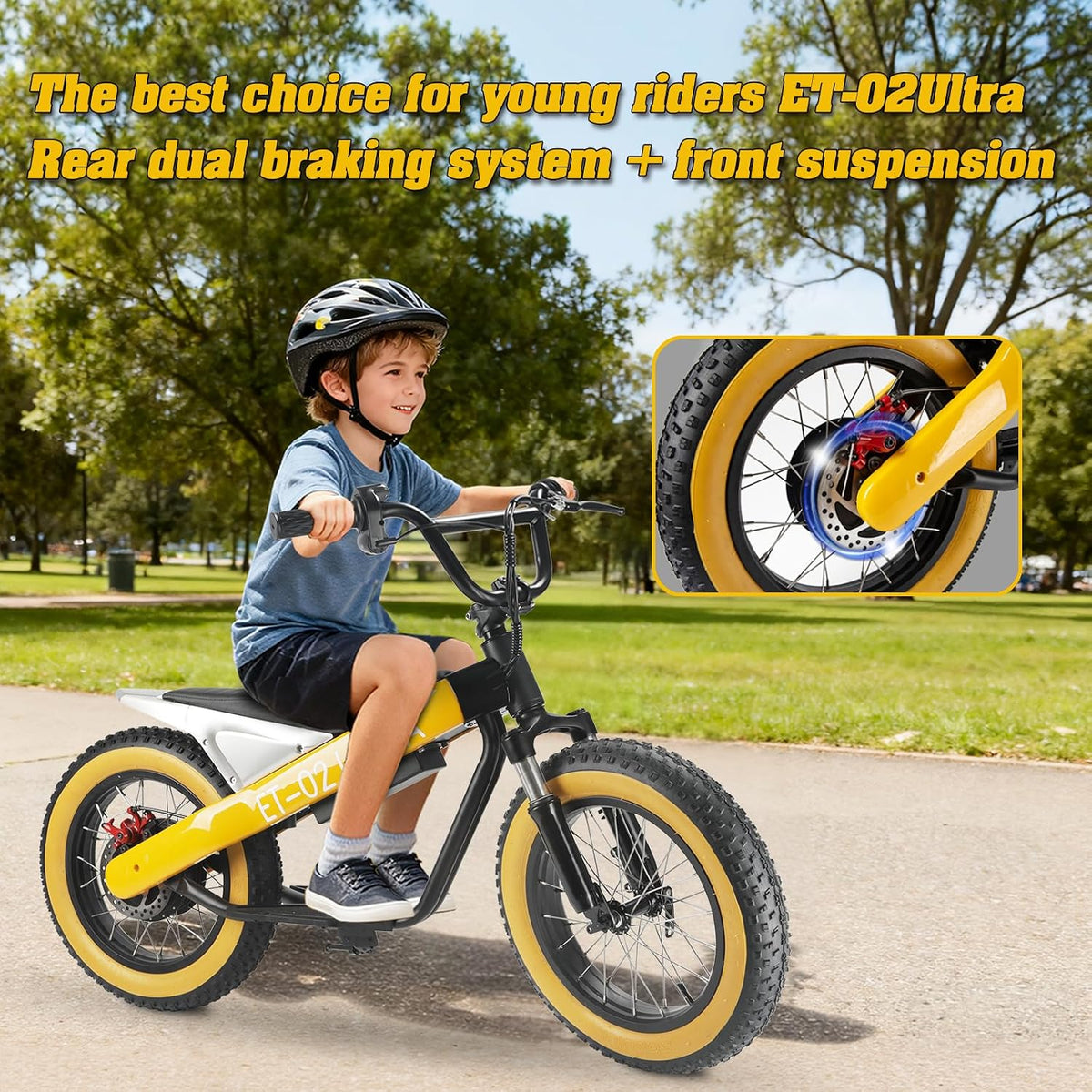 Electric Balance Bike, 750W Motor, 18Miles Long Range & 19Mph, 16" Fat Tire Electric Dirt Bike for Ages 6-11, Front Suspension, Dual Brake Off-Road Electric Motorcycle for Boys Girls (Yellow) - ridemart