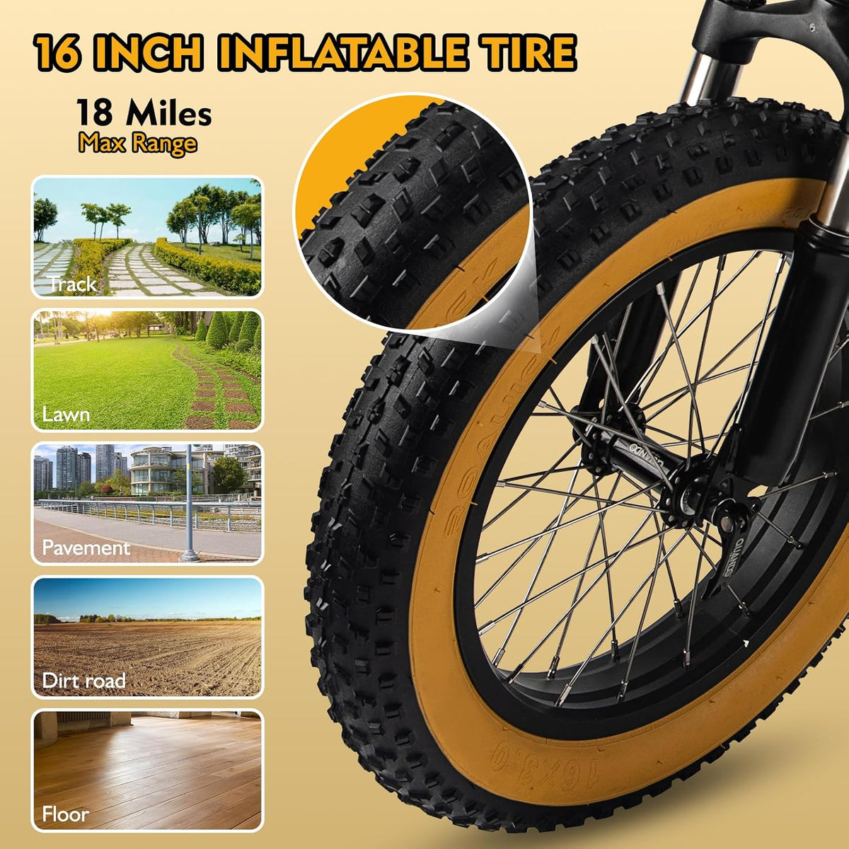 Electric Balance Bike, 750W Motor, 18Miles Long Range & 19Mph, 16" Fat Tire Electric Dirt Bike for Ages 6-11, Front Suspension, Dual Brake Off-Road Electric Motorcycle for Boys Girls (Yellow) - ridemart