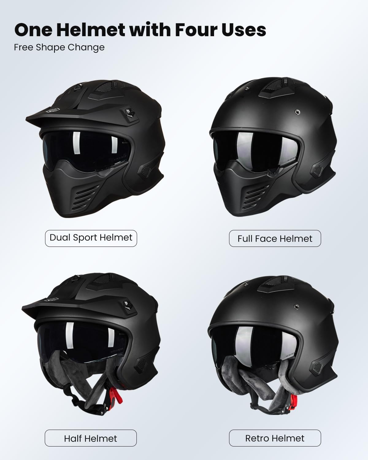 ILM Open Face Motorcycle 3/4 Half Helmet for Dirt Bike Moped ATV UTV Motocross Cruiser Scooter DOT Model 726X (Matte Black,M) - ridemart