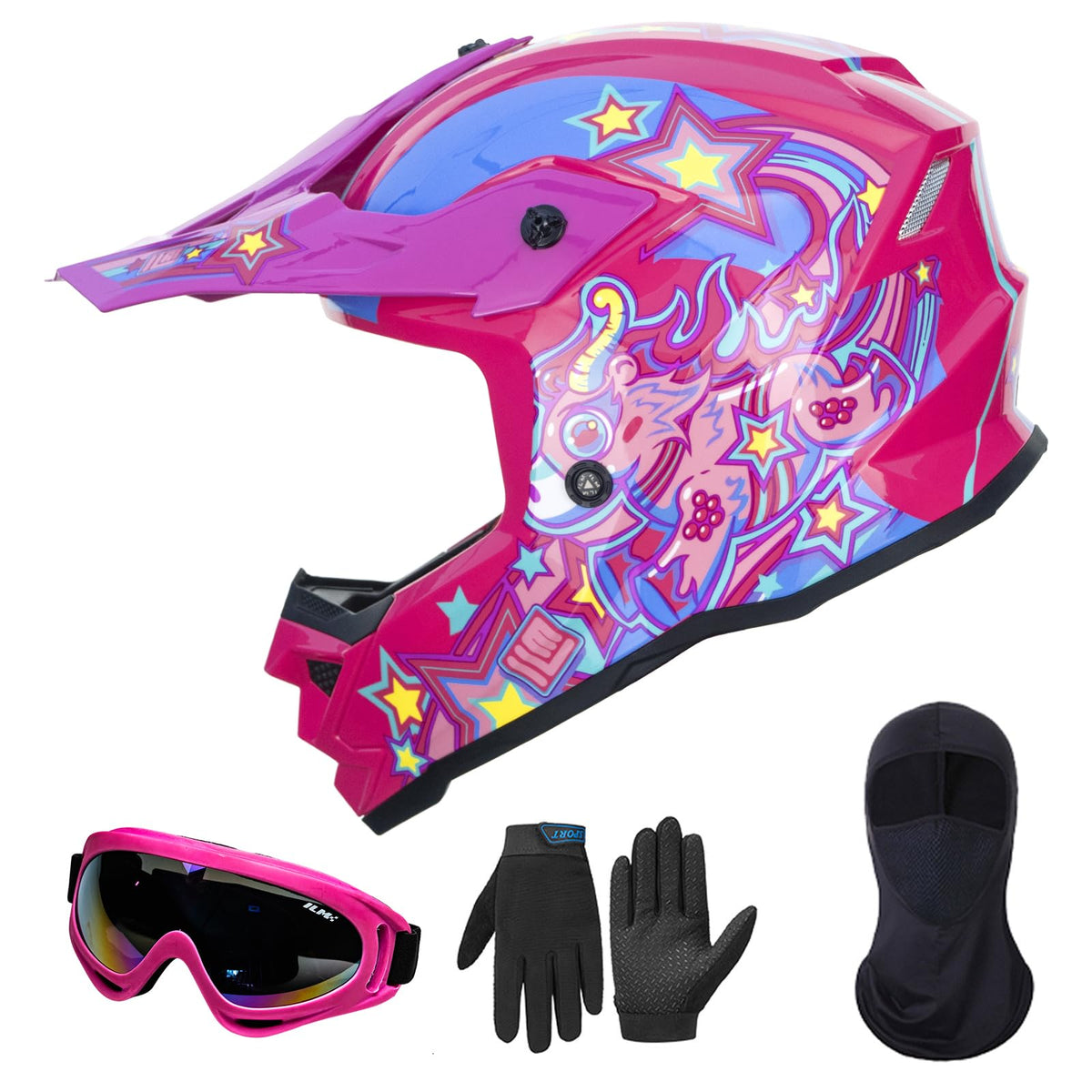 ILM Youth ATV Helmet Kids Dirt Bike Motocross BMX Off Road Motorbike Go Kart Casco DOT ECE Model Z705 (Starlight Pony, S) - ridemart
