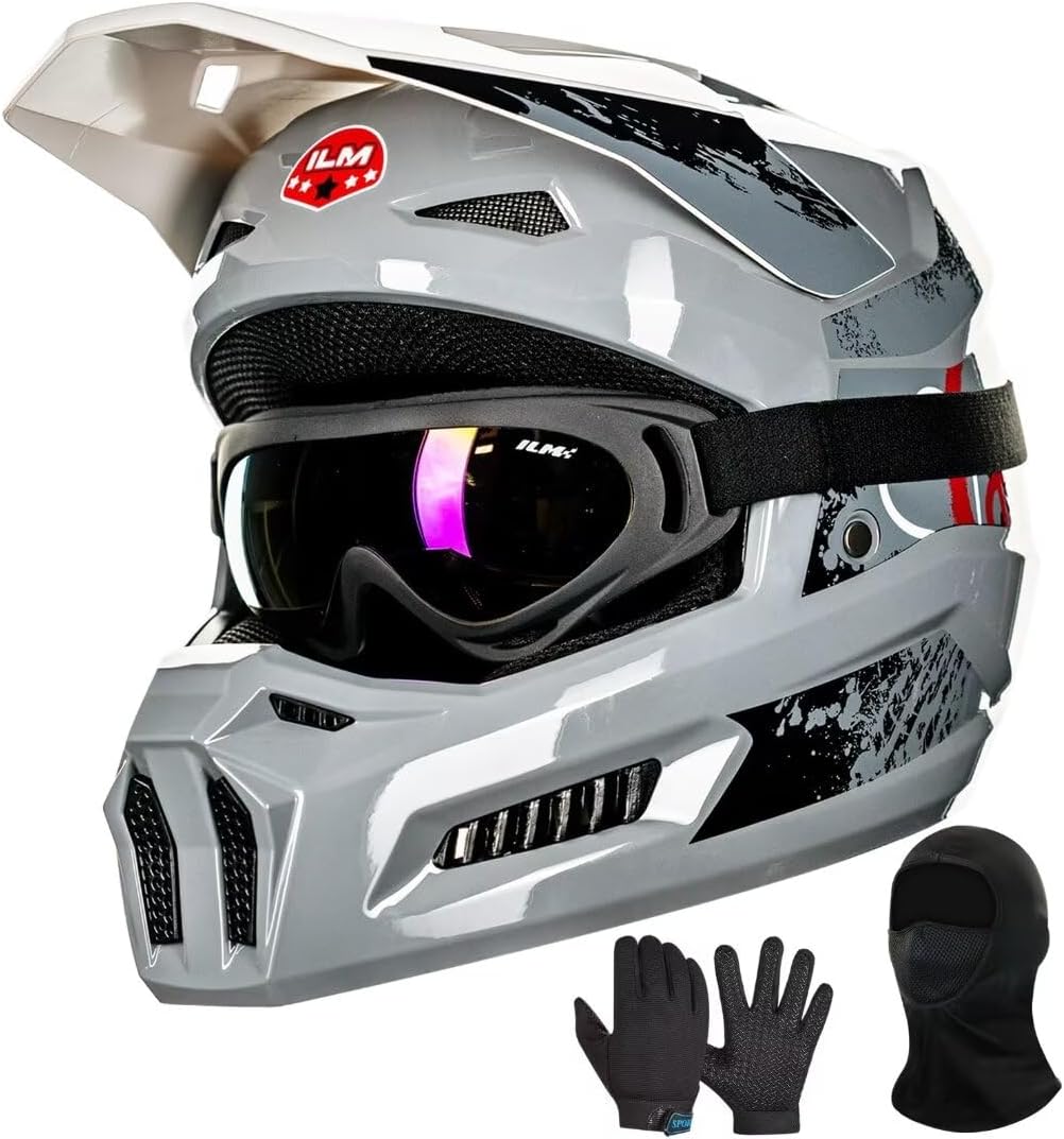 ILM Youth Dirt Bike Helmets Kids ATV Helmet Motorcross BMX Off Road Motorbike with Goggles Gloves Mask DOT Model MT601Y (Angry Face, Youth-Medium) - ridemart