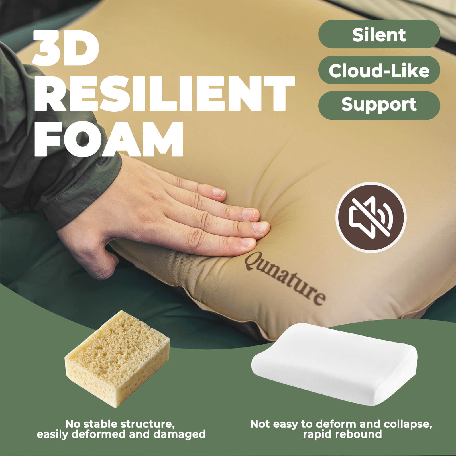 Qunature Self-Inflating Cheese Foam Camping Pillow-5