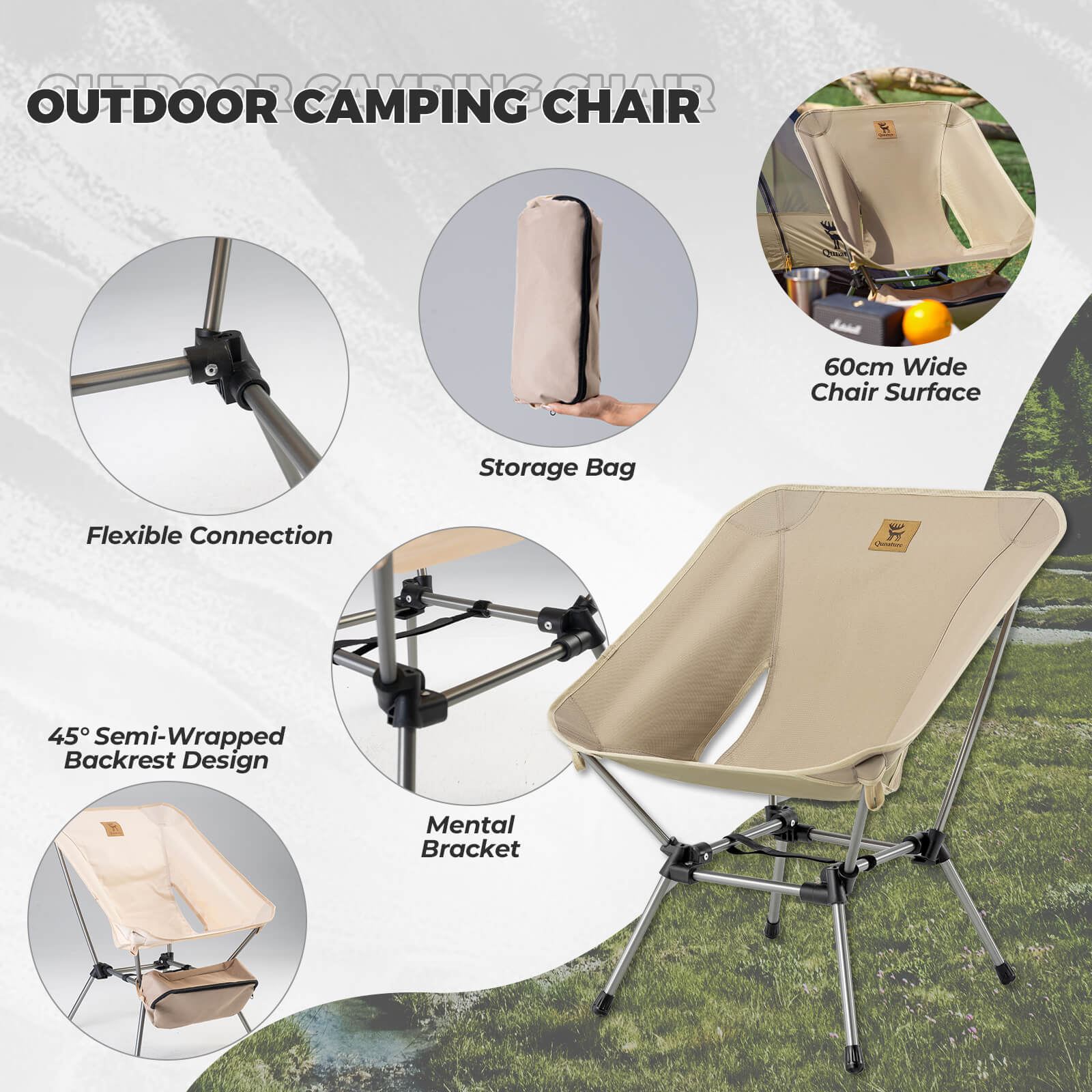 Qunature Lightweight Folding Camp Chair with Storage Bag-7