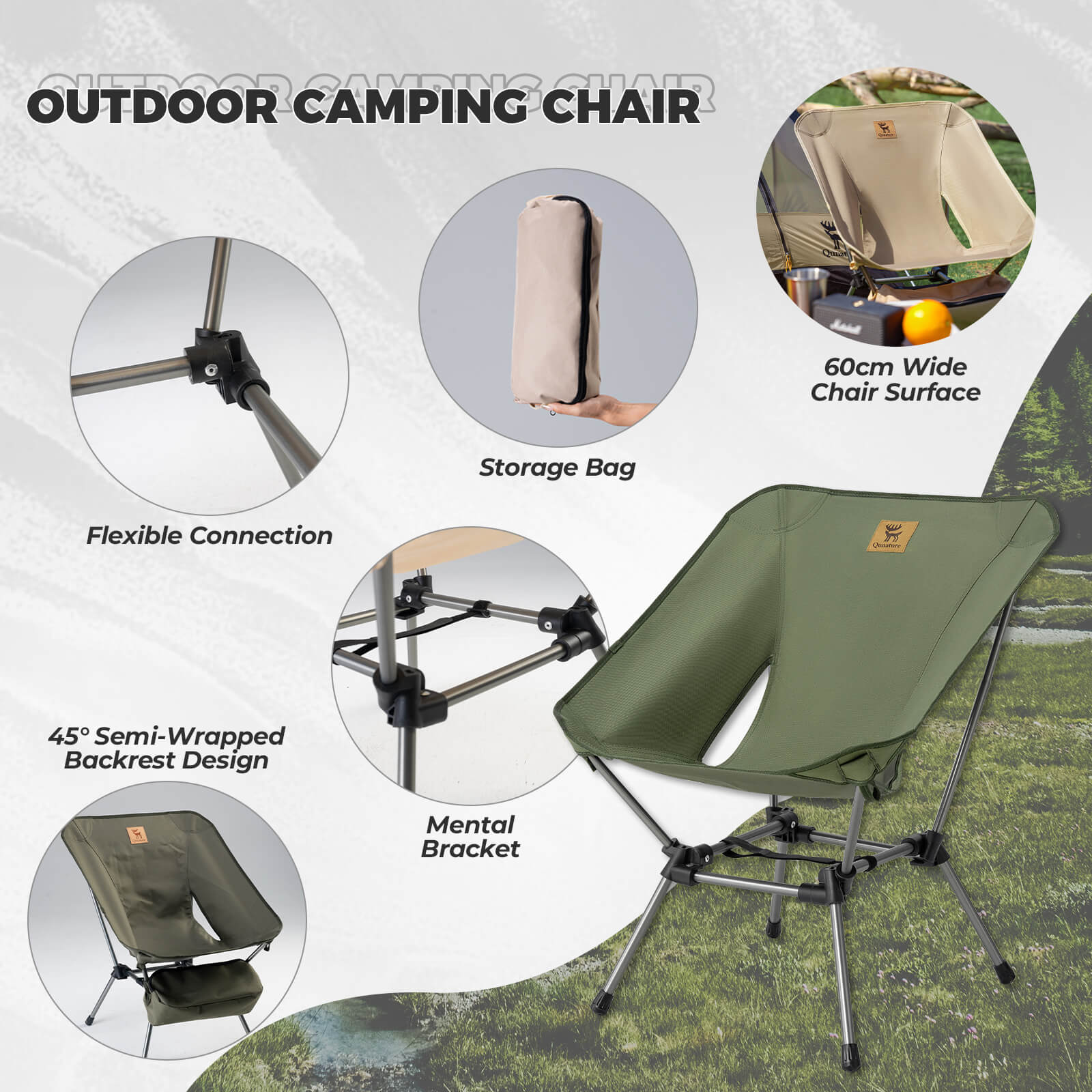 Qunature Lightweight Folding Camp Chair with Storage Bag-8