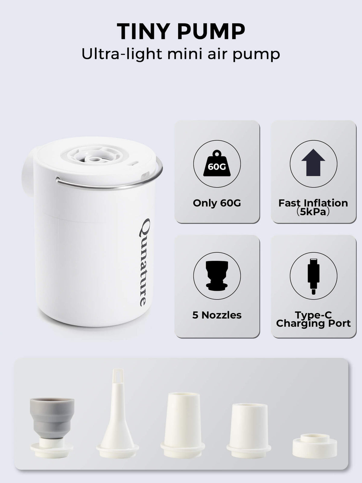 Qunature Mini Electric Air Pump for Camping & Outdoor Gear - ridemart