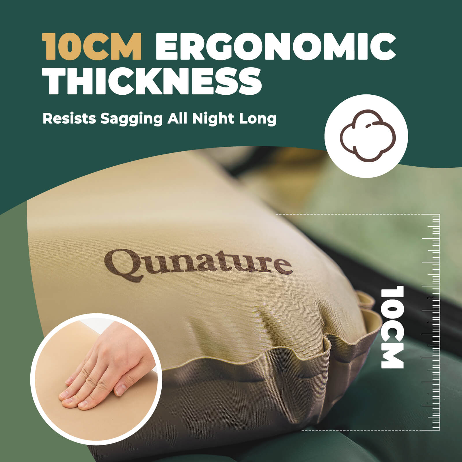 Qunature Self-Inflating Cheese Foam Camping Pillow-7