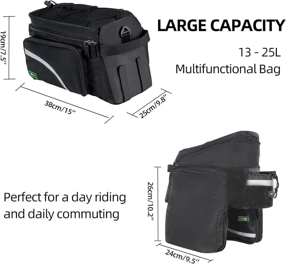 Large Capacity Durable Bike Trunk Bag 13L–25L