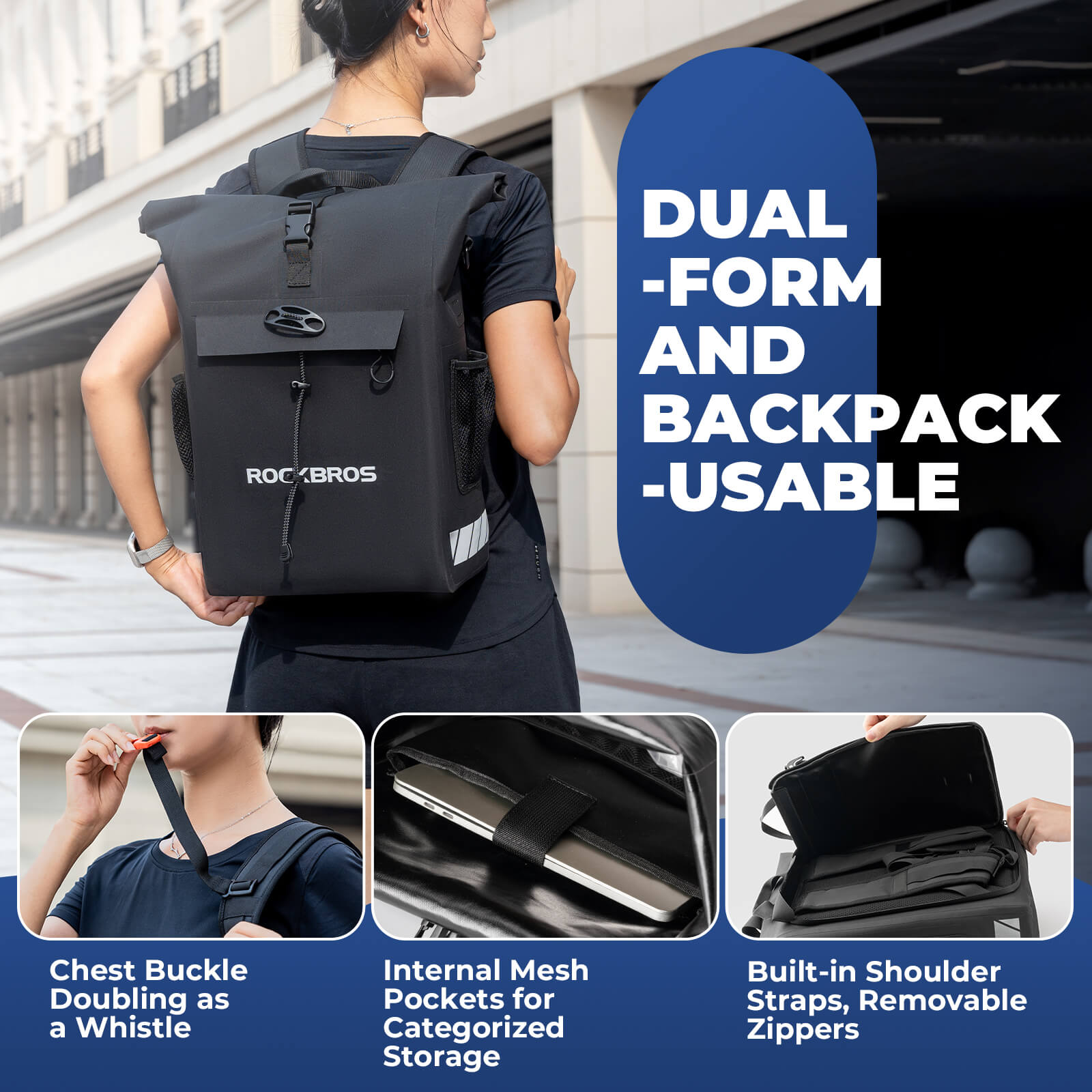 2-in-1 Bicycle Rear Rack Bag Backpack - 18L-6