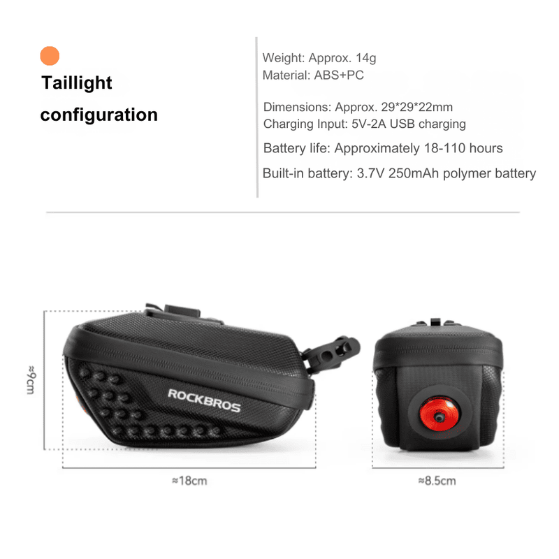 Hard Shell Bike Saddle Bag with Rear Light-0.45L-2