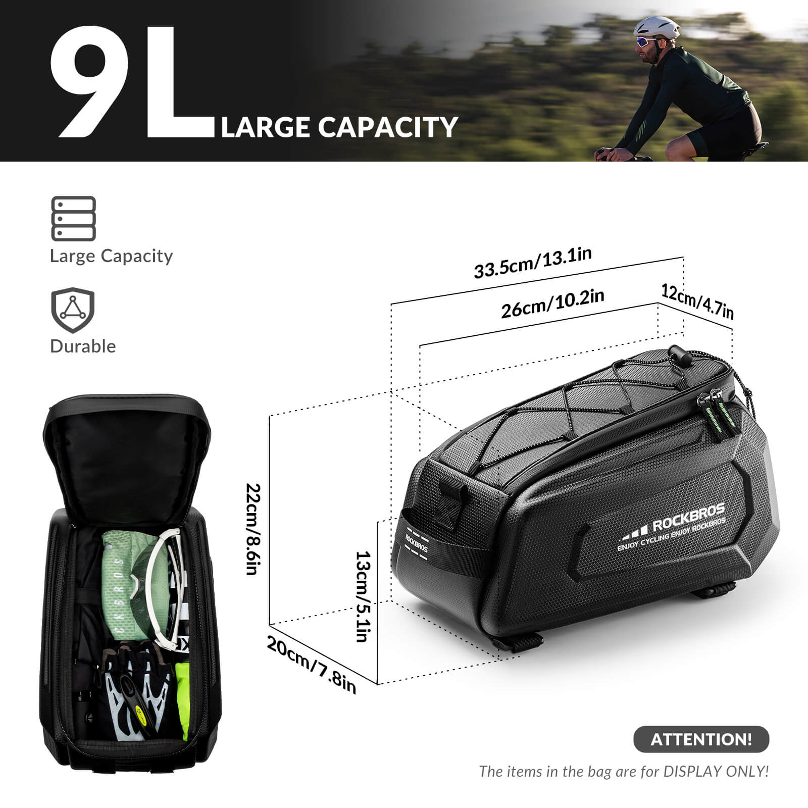 Hard Shell Bike Trunk Bag for Rear Rack - 9L-2