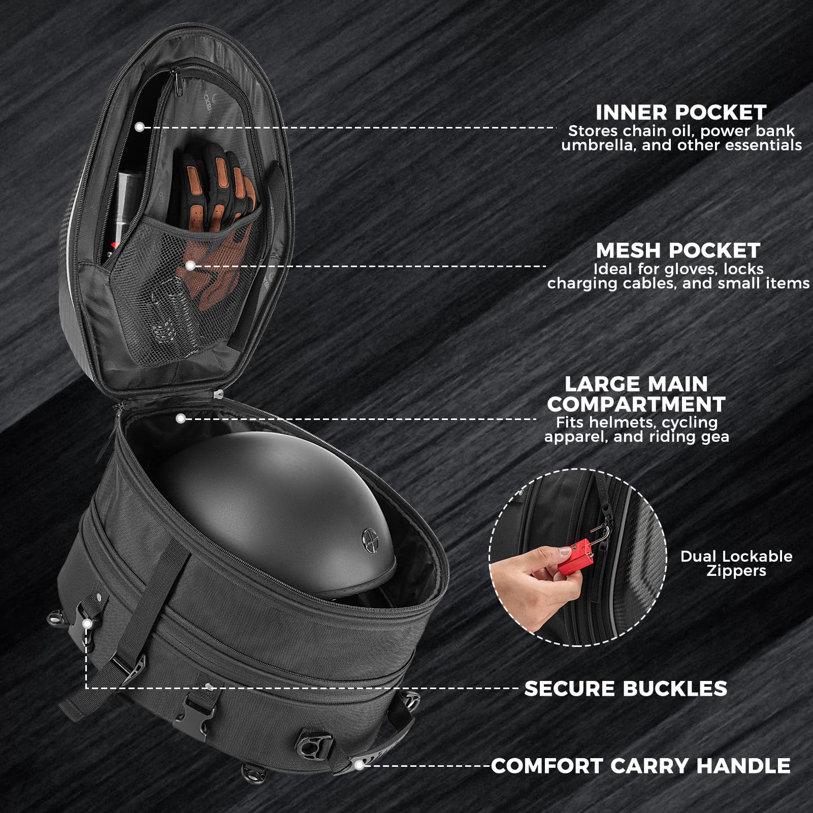 Hard Shell Motorcycle Rear Seat Bag-4