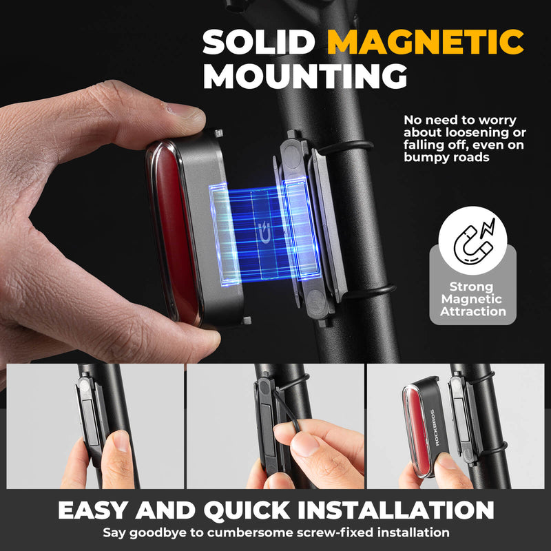 ROCKBROS Magnetic Bike Tail Light Smart Brake Light Bike Waterproof-9