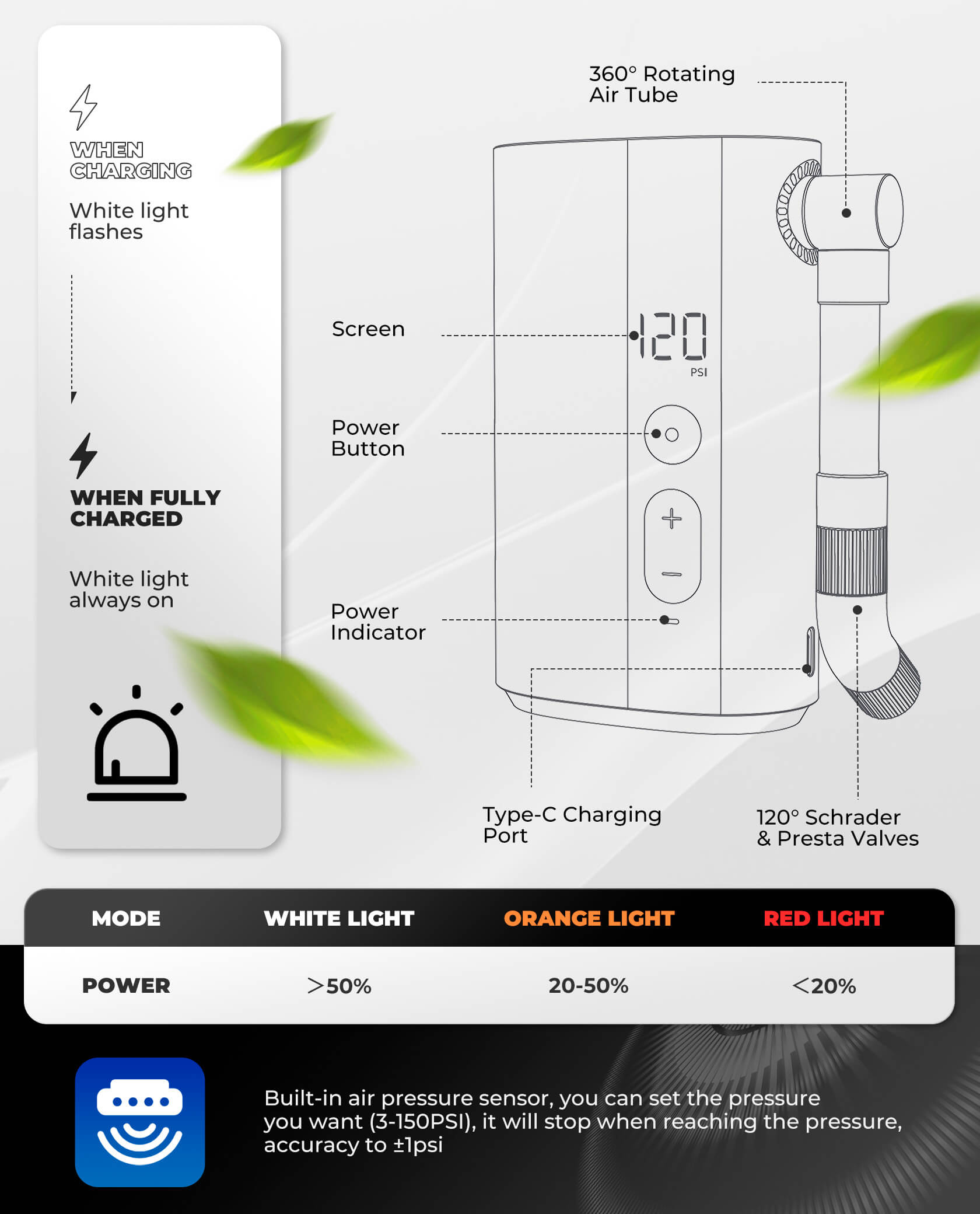ROCKBROS Portable Electric Air Pump with 150 PSI-4
