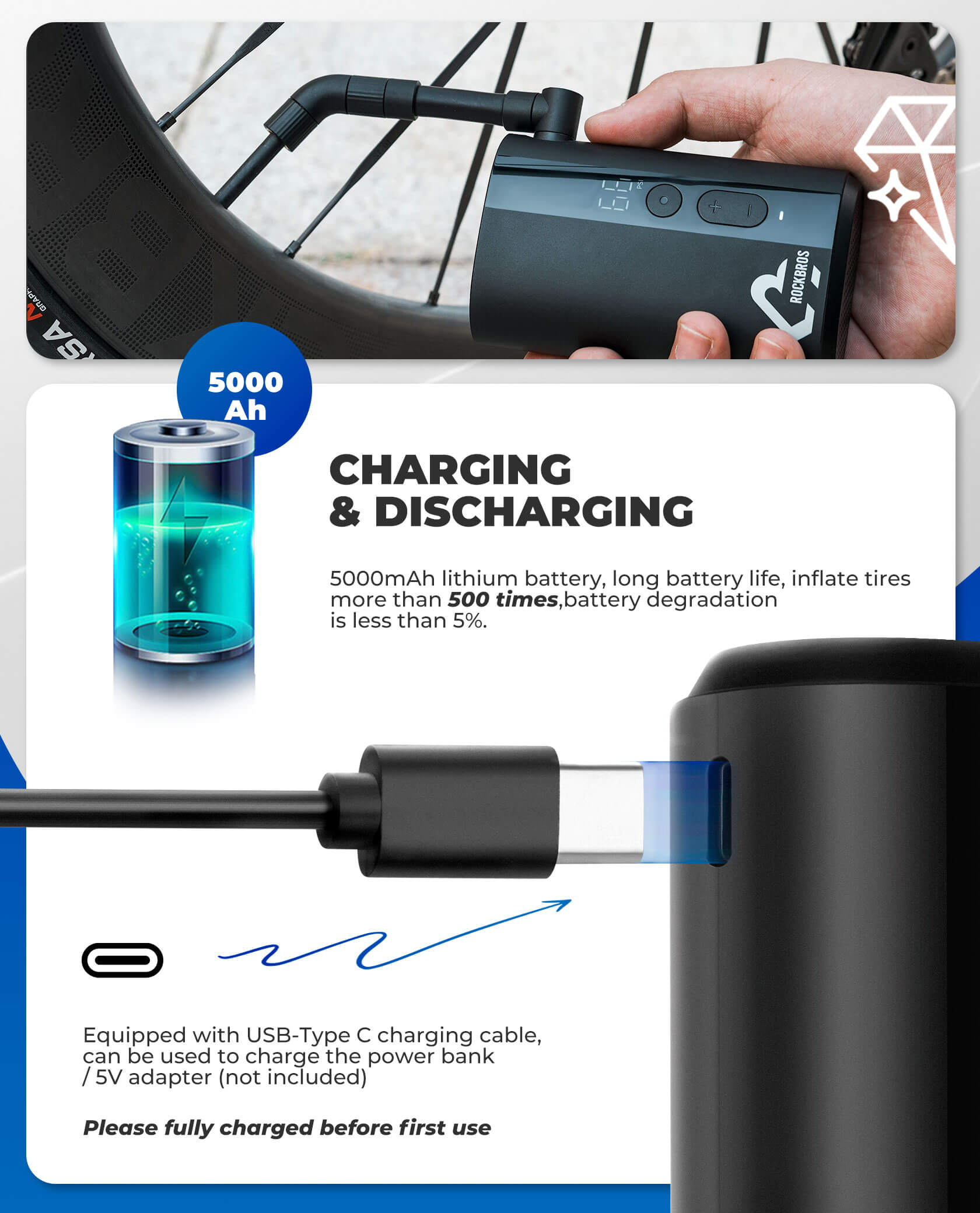 ROCKBROS Portable Electric Air Pump with 150 PSI-5