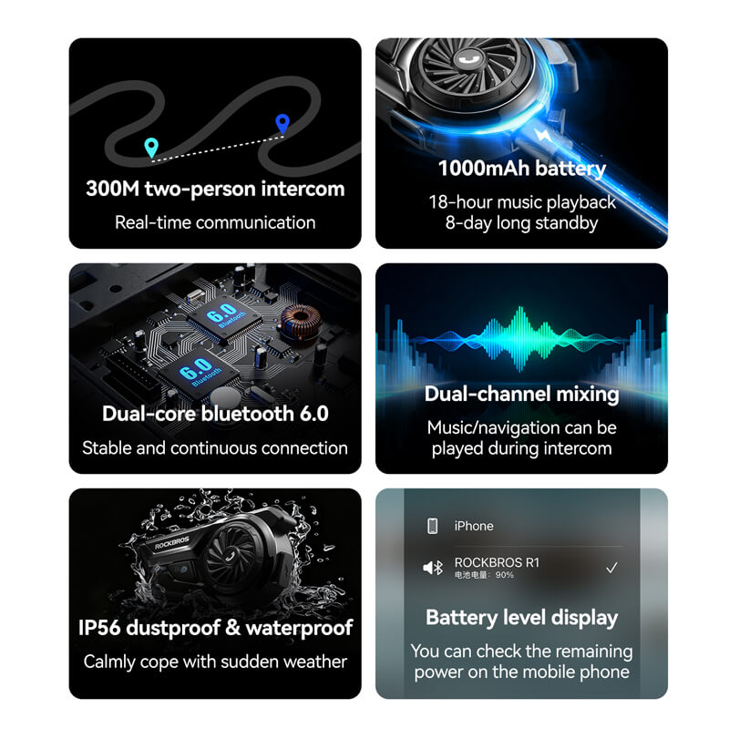 R1 Motorcycle Helmet Bluetooth Headset-5