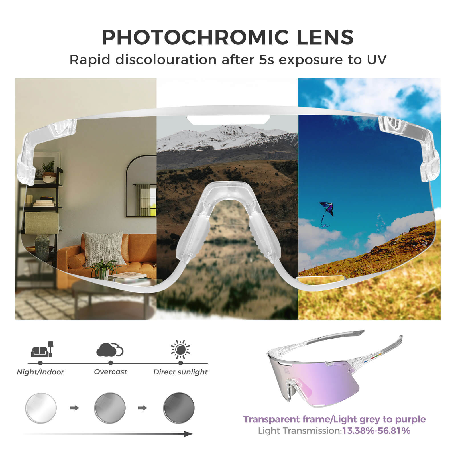 ROAD TO SKY BOUNDLESS Photochromic Cycling Glasses 3 Lens Set-8