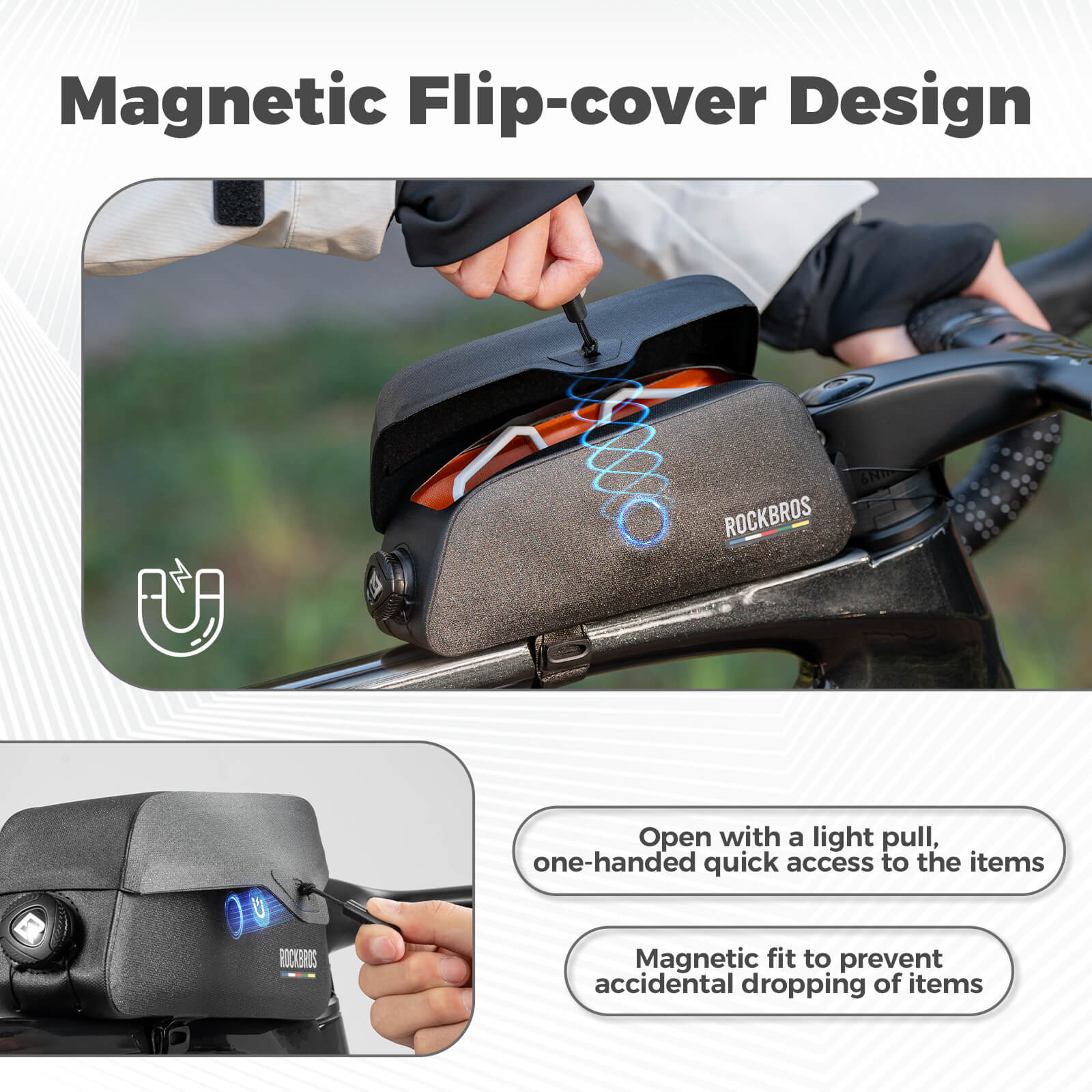 Road To Sky 100% Waterproof Magnetic Top Tube Bike Frame Bag – 0.6L/0.9L-3