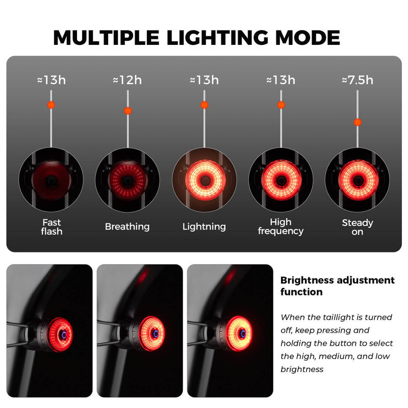 ROCKBROS R0 Smart Bike Rear or Handlebar End Light - Waterproof-6