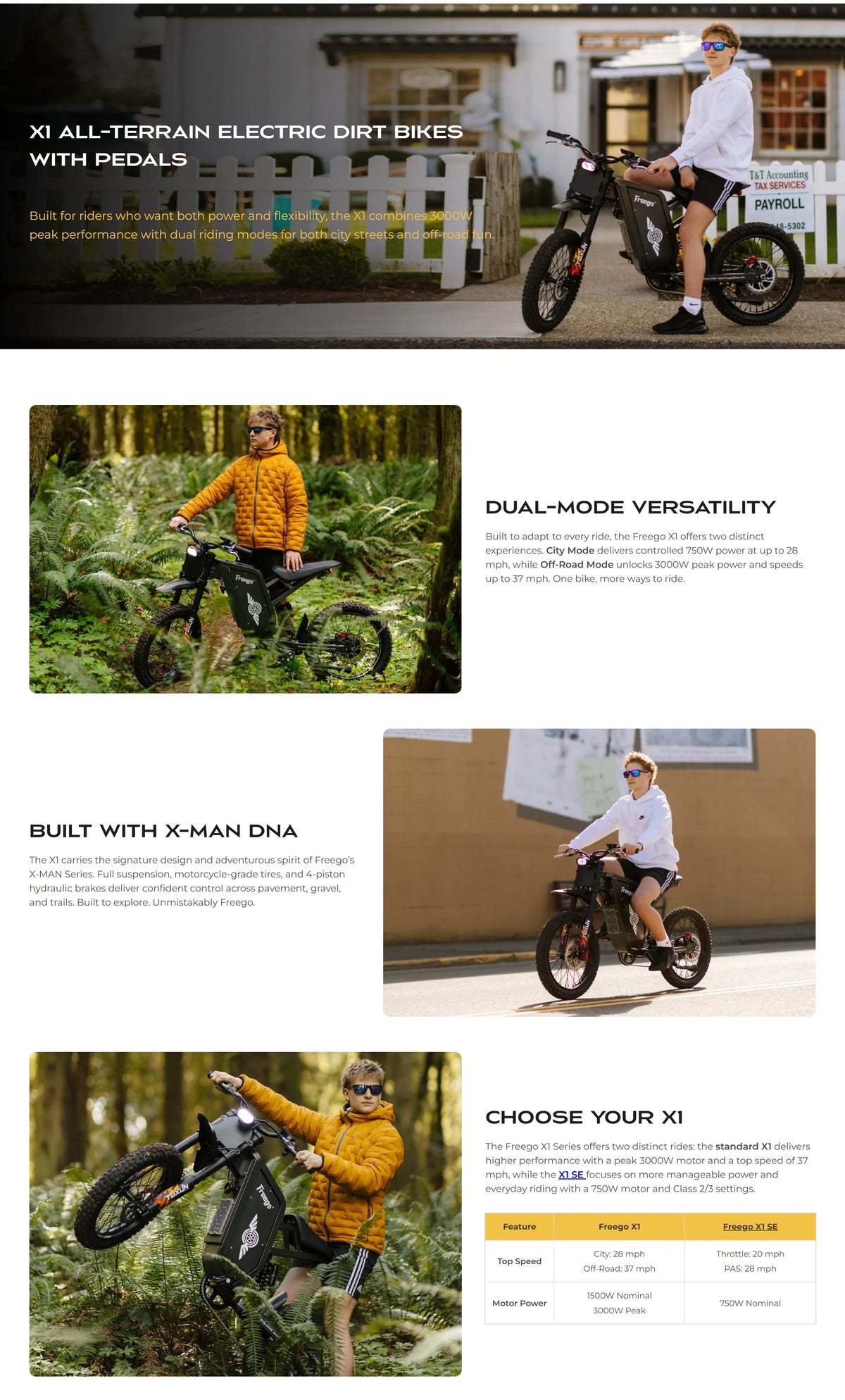 Freego X1 All-Terrain Electric Dirt Bike with Pedals