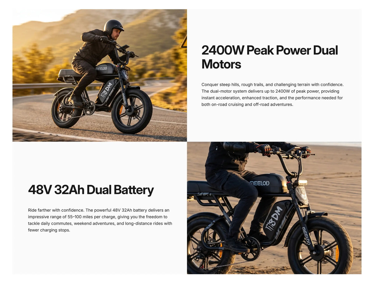 Meelod M8DM 2400W Dual Motor Dual Battery Fat Tire Ebike